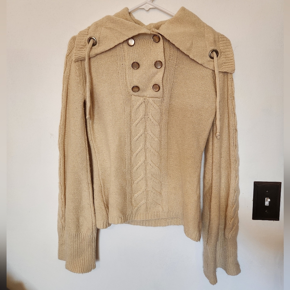 Tulle Cream Y2K Bell Sleeve Cable Knit Sweater Size S